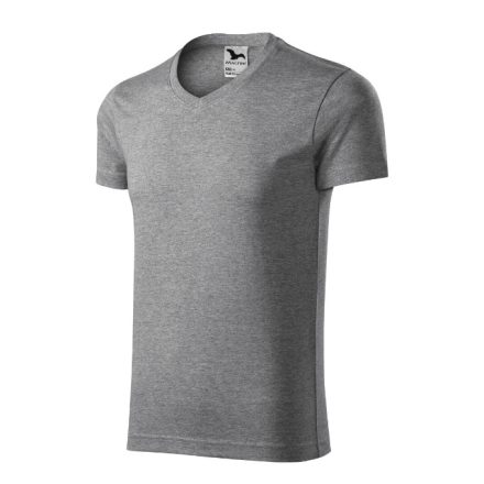 Slim Fit V-neck póló férfi sötétszürke melírozott S