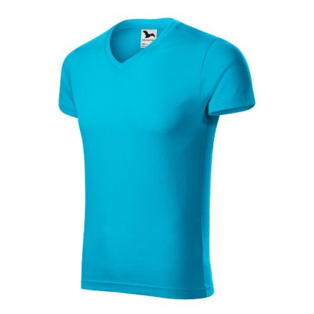 Slim Fit V-neck póló férfi türkiz L