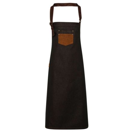 Premier PR136 'DIVISION' WAXED LOOK DENIM BIB APRON WITH FAUX LEATHER U