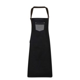   Premier PR136 'DIVISION' WAXED LOOK DENIM BIB APRON WITH FAUX LEATHER U