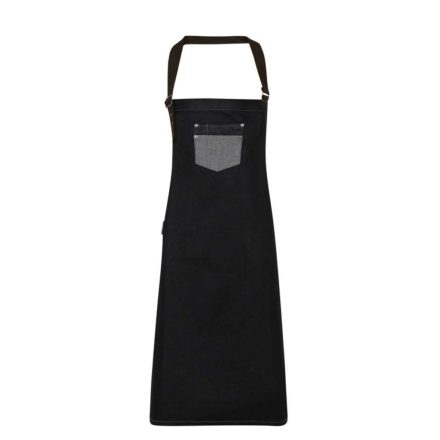Premier PR136 'DIVISION' WAXED LOOK DENIM BIB APRON WITH FAUX LEATHER U