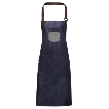 Premier PR136 'DIVISION' WAXED LOOK DENIM BIB APRON WITH FAUX LEATHER U