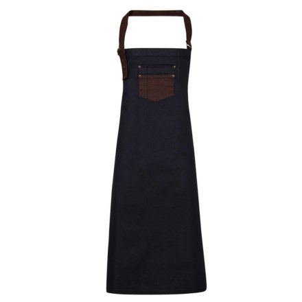 Premier PR136 'DIVISION' WAXED LOOK DENIM BIB APRON WITH FAUX LEATHER U