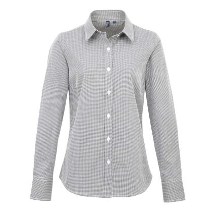 Premier PR320 WOMEN'S LONG SLEEVE GINGHAM MICROCHECK SHIRT L
