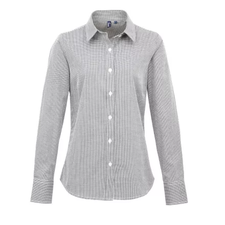Premier PR320 WOMEN'S LONG SLEEVE GINGHAM MICROCHECK SHIRT S